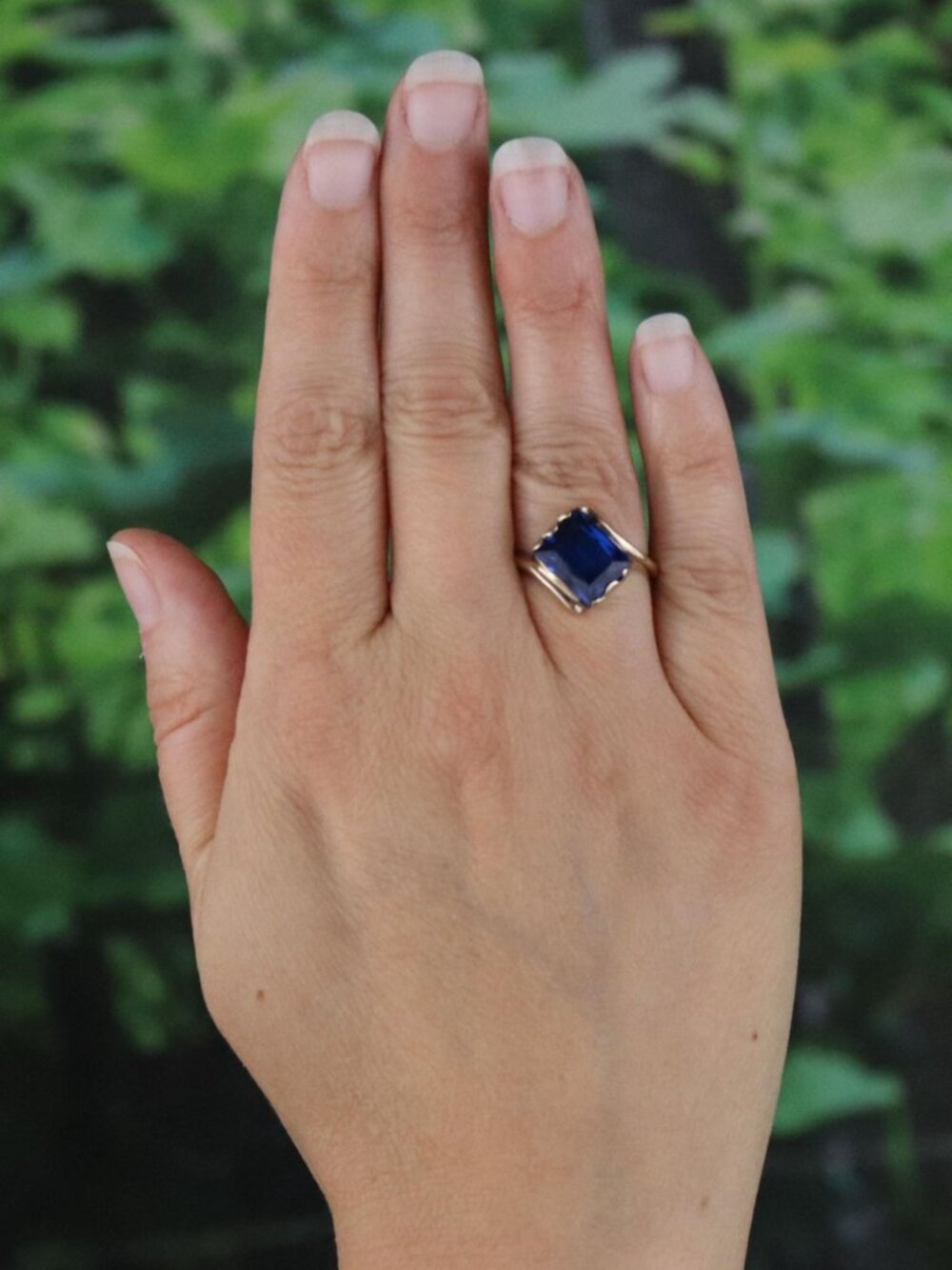 10k Yellow Gold 3 Carat Lab Created Blue Sapphire Ring Size 7 - Picture 3 of 7